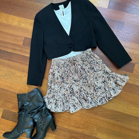 NWOT - Pink Lily- Black/Taupe/Gold Ruffle Mini Skirt - Picture 2 of 5